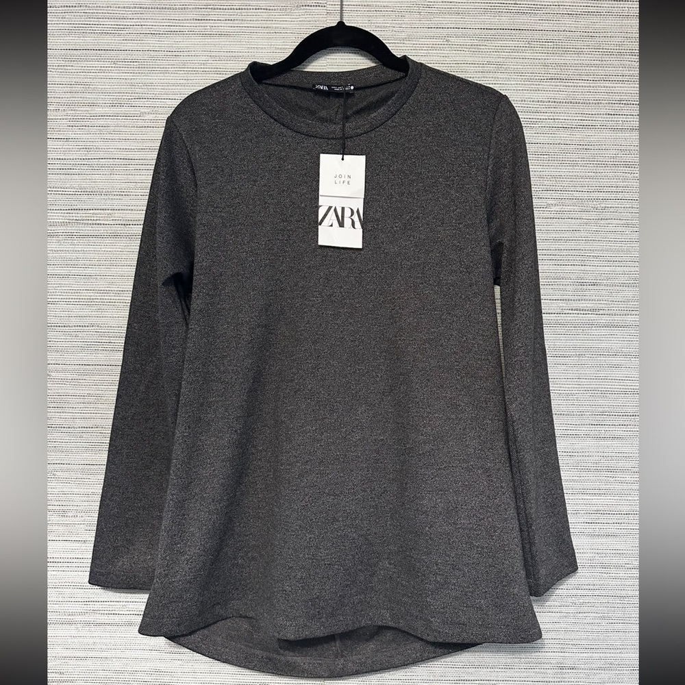 Zara Gray Boxy Tunic Long Sleeve Top with Open Back